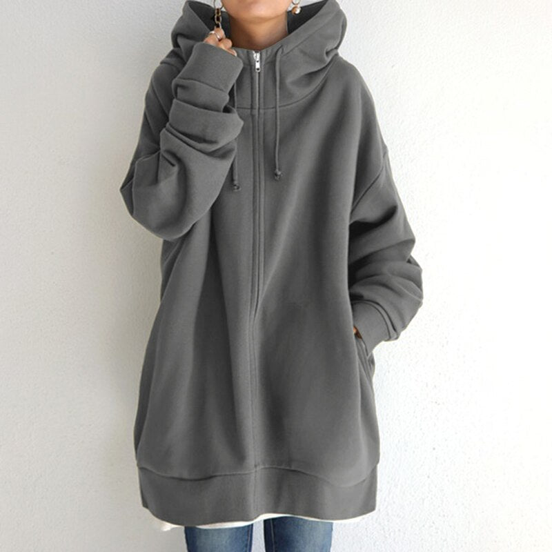 Warm Women Longline Hoodie - Oversized Fleece Layering Gray - Tophatter Daily Deals
