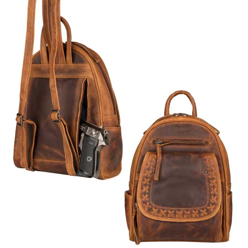 Daisy RFID Leather Concealed Carry Backpack Purse Cognac Handgun Purses - Tophatter Daily Deals