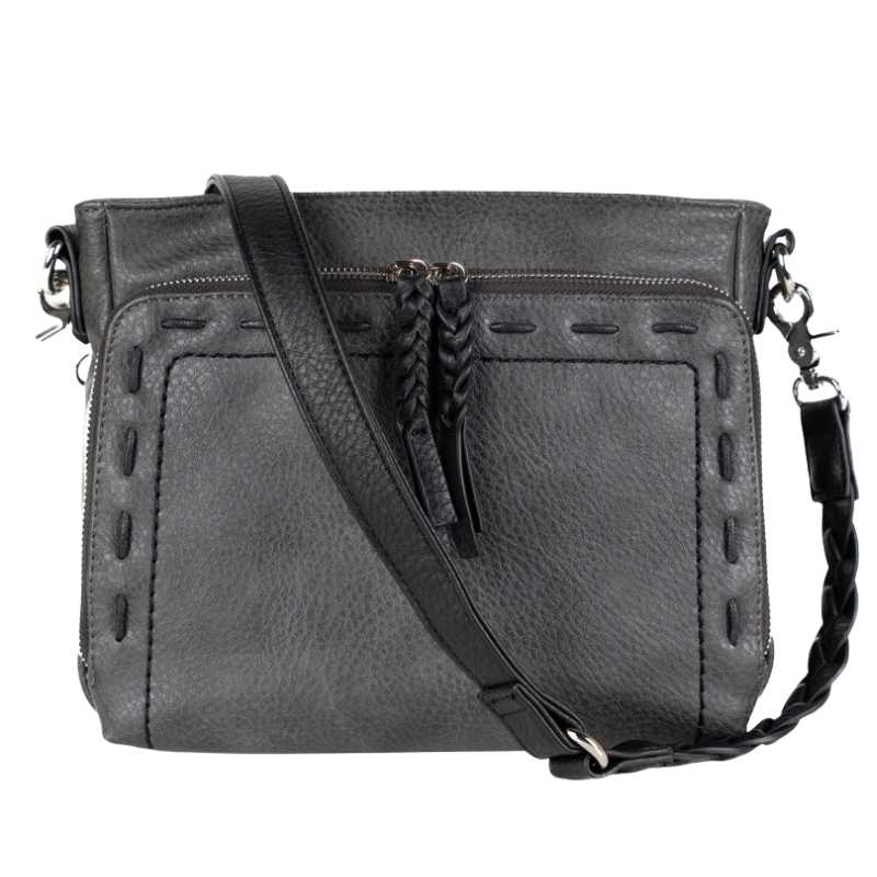 Skylar Braided Conceal Carry Crossbody Handbag Gray Handgun Purses - Tophatter Daily Deals