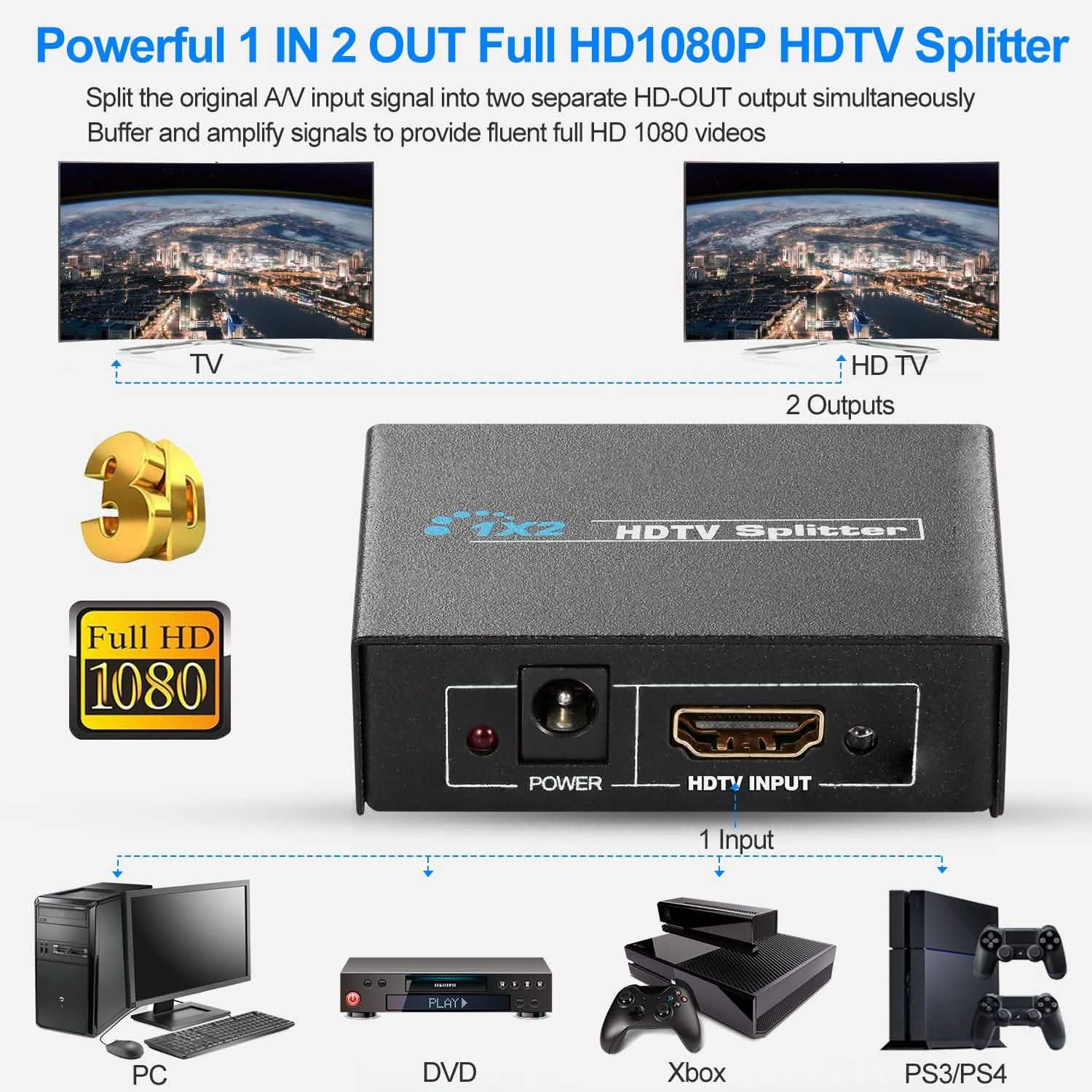 Full HD1080P HDTV Splitter Amplifier TV & Video - Tophatter Daily Deals