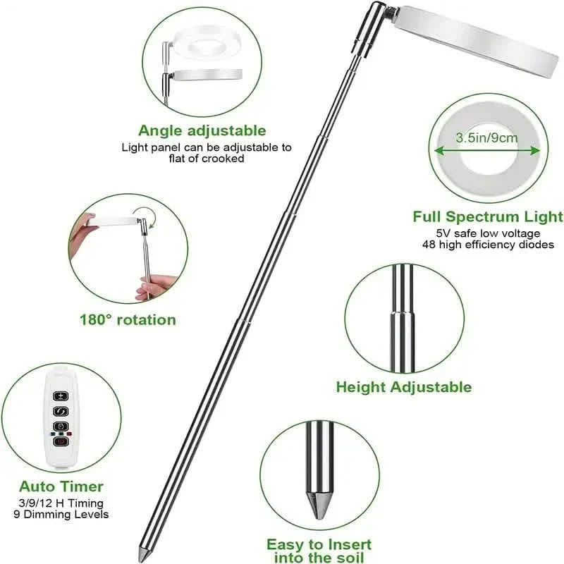 Full Spectrum LED Halo Plant Light With Stand Height Adjustable Auto Timer Garden & Patio - Tophatter Daily Deals