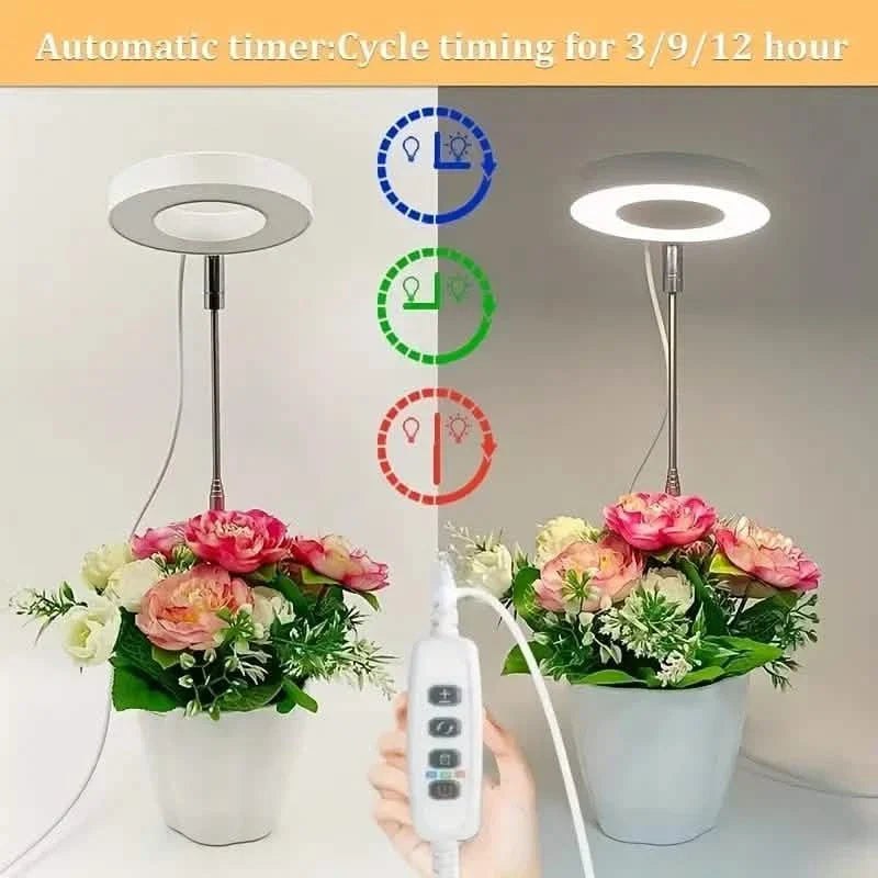 Full Spectrum LED Halo Plant Light With Stand Height Adjustable Auto Timer Garden & Patio - Tophatter Daily Deals
