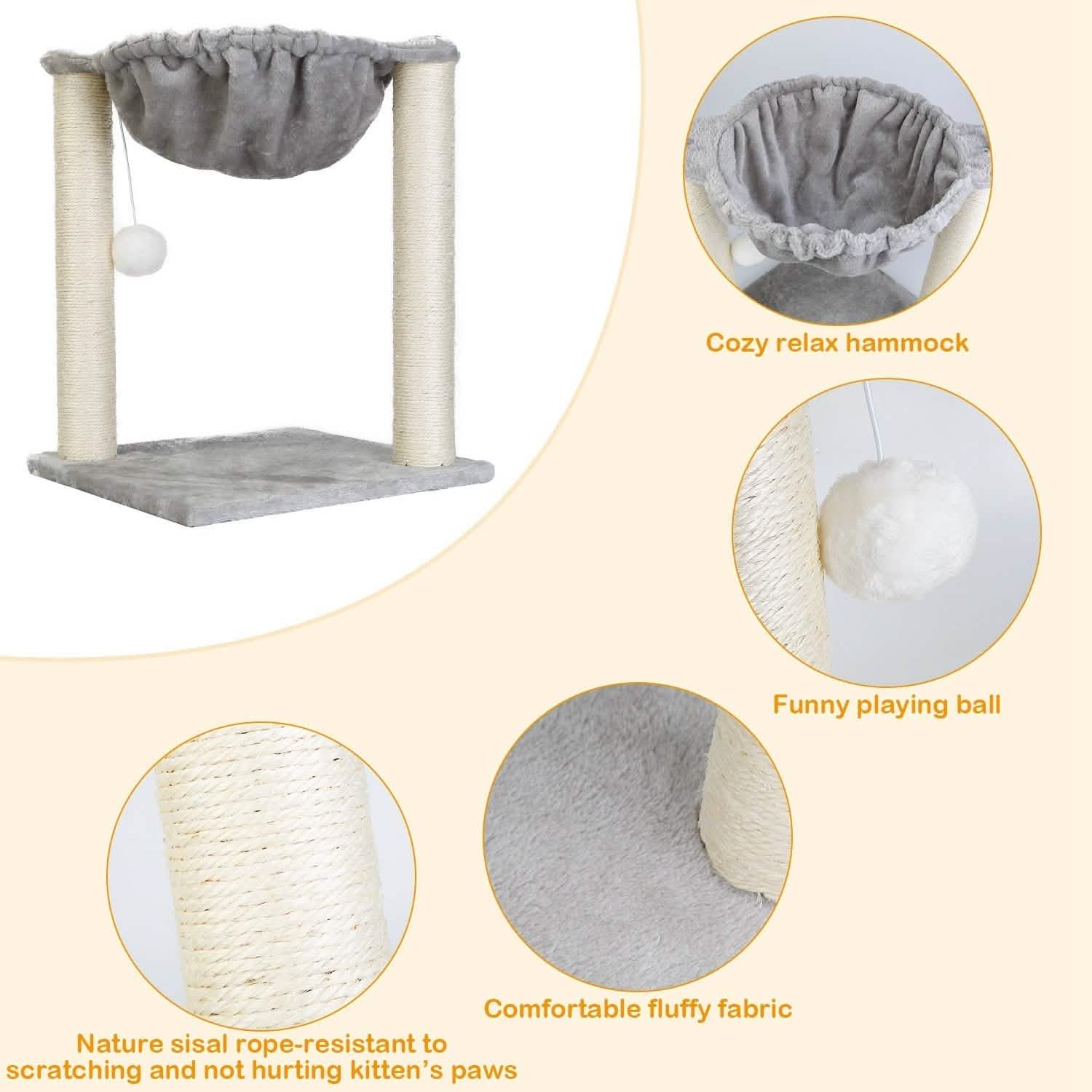 Fuzzy Kitten Scratching Post with Hammock Pet Supplies - Tophatter Daily Deals