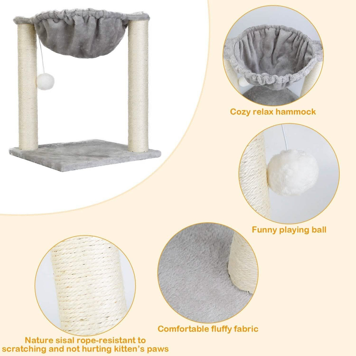 Fuzzy Kitten Scratching Post with Hammock Pet Supplies - Tophatter Daily Deals