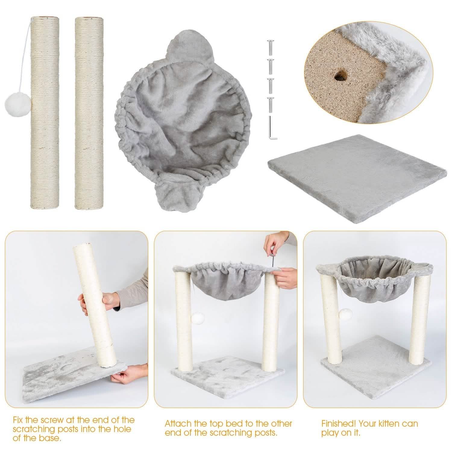 Fuzzy Kitten Scratching Post with Hammock Pet Supplies - Tophatter Daily Deals