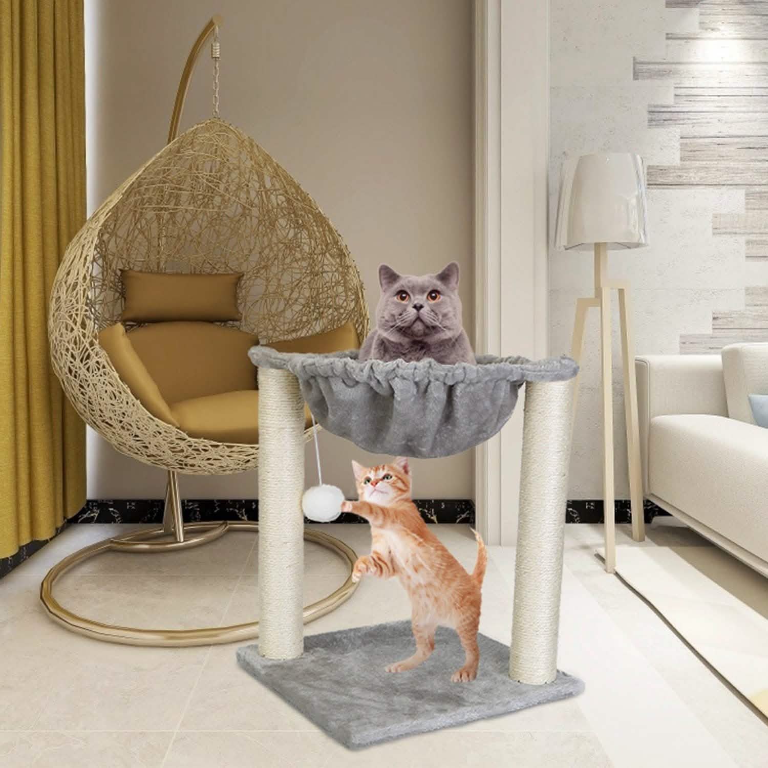 Fuzzy Kitten Scratching Post with Hammock Pet Supplies - Tophatter Daily Deals