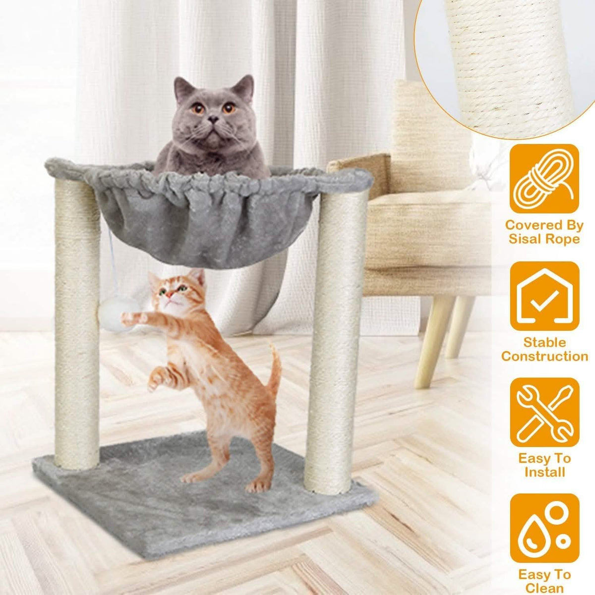 Fuzzy Kitten Scratching Post with Hammock Pet Supplies - Tophatter Daily Deals