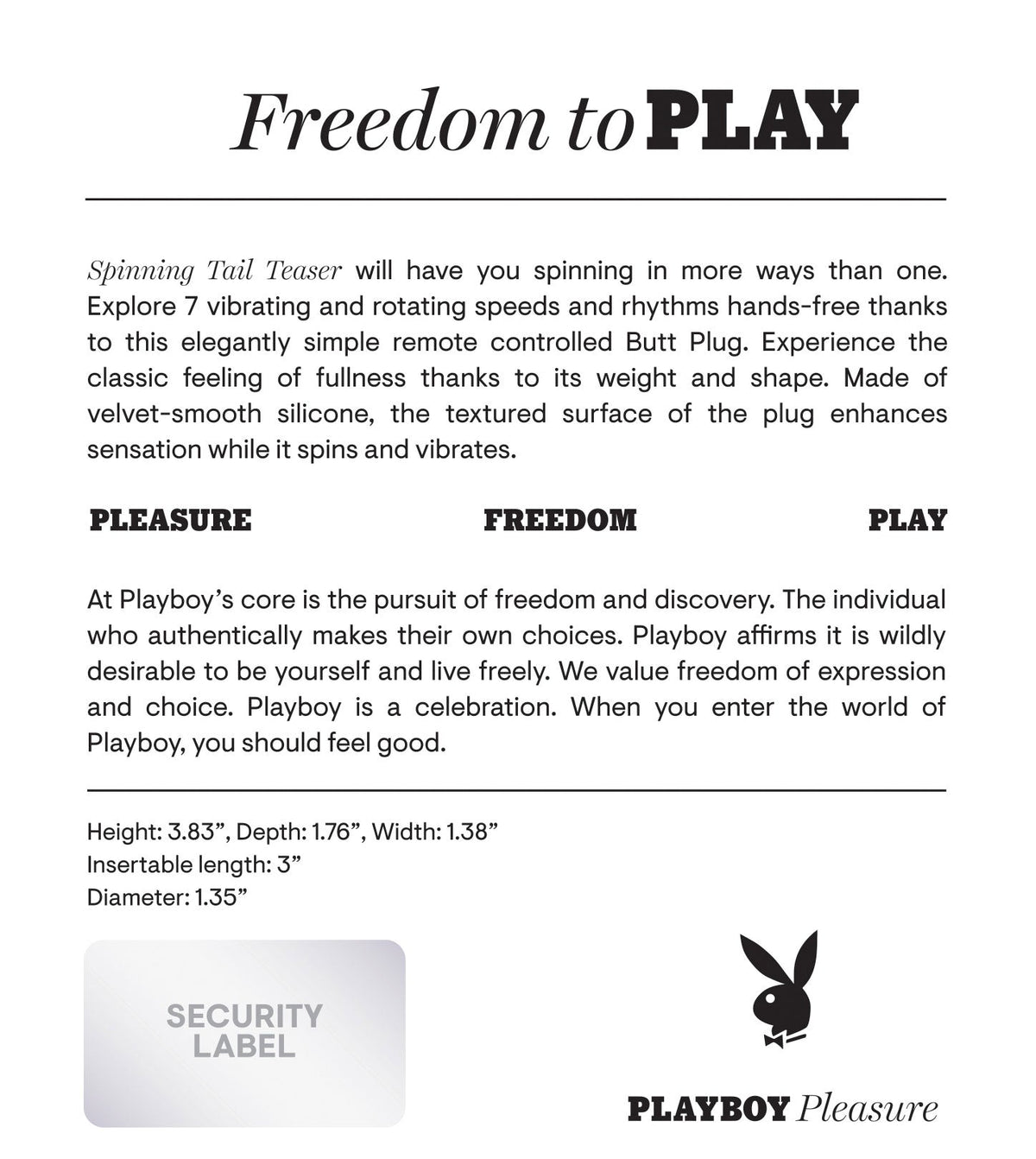 Playboy Pleasure SPINNING TAIL TEASER Remote Butt Plug > Anal Range > Vibrating Butt Plugs - Tophatter Daily Deals