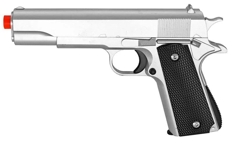 M1911 Replica Silver Finish Airsoft Spring Pistol Metal Heavy - Tophatter Daily Deals