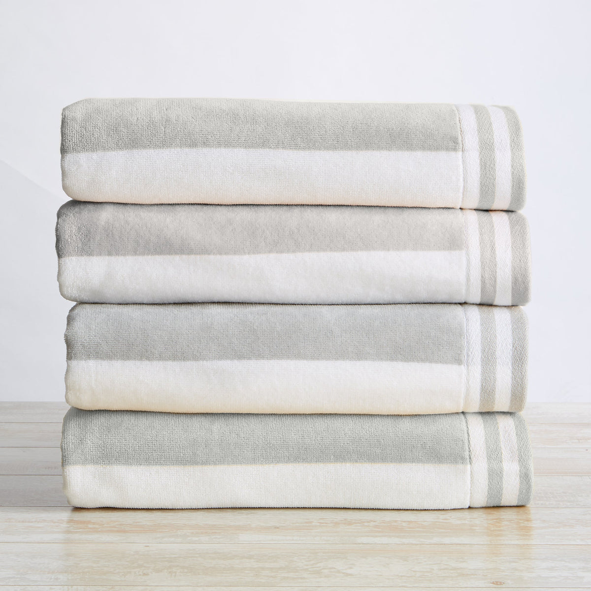 Striped Cabana Beach Towel - Edgartown Collection 4 Pack- 35" x 70" Pale Grey Bath - Tophatter Daily Deals