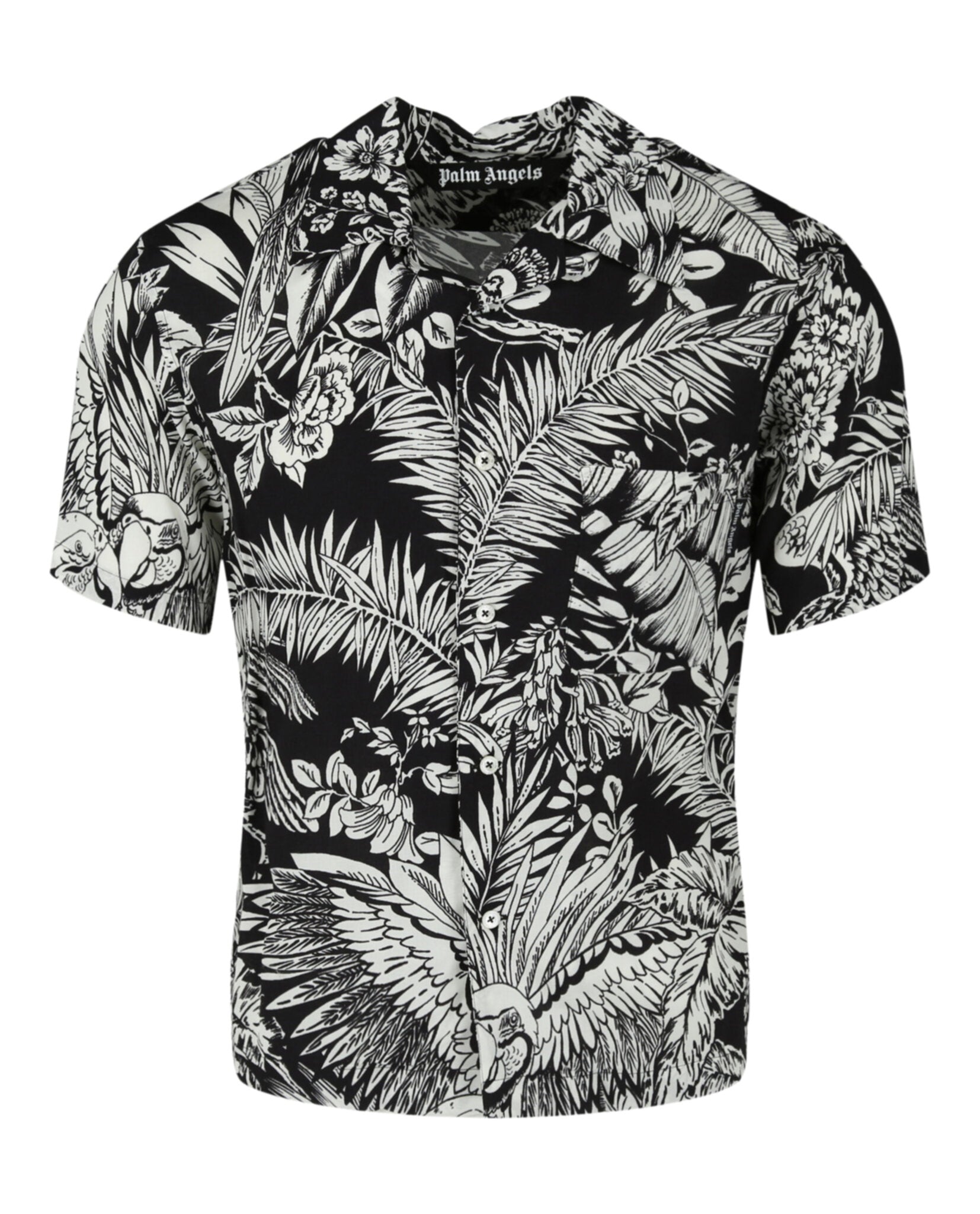 Palm Angels Jungle Palms Bowling Shirt Black White Short Sleeves - Tophatter Daily Deals
