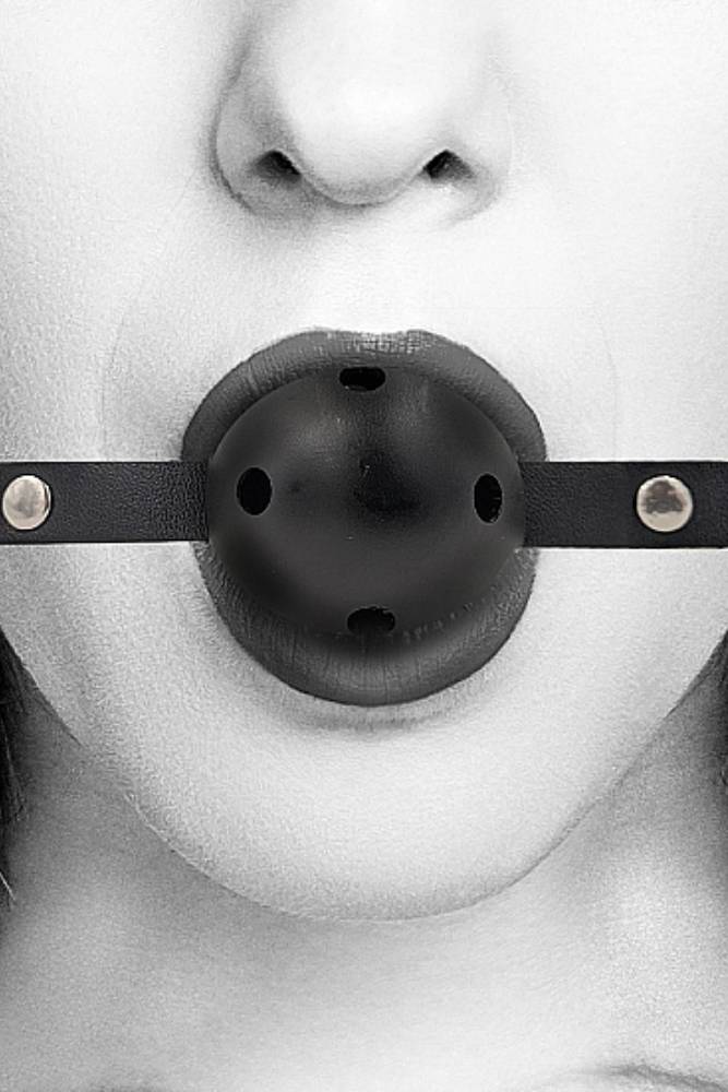 Ouch by Shots Toys - Black & White - Breathable Ball Gag with Bonded Leather Straps - Black BDSM - Tophatter Daily Deals
