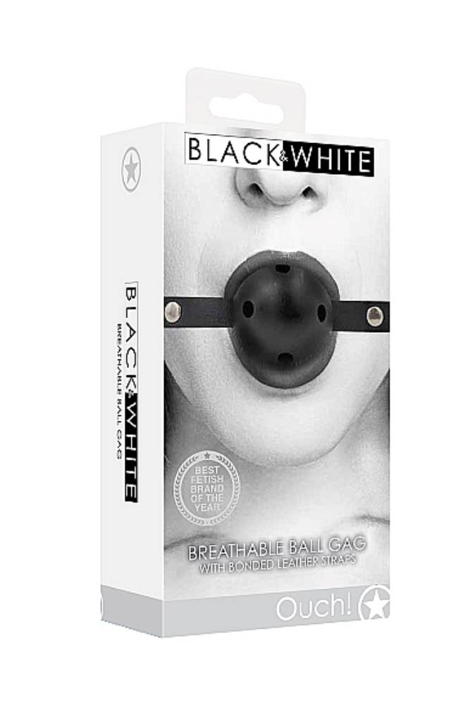 Ouch by Shots Toys - Black & White - Breathable Ball Gag with Bonded Leather Straps - Black BDSM - Tophatter Daily Deals