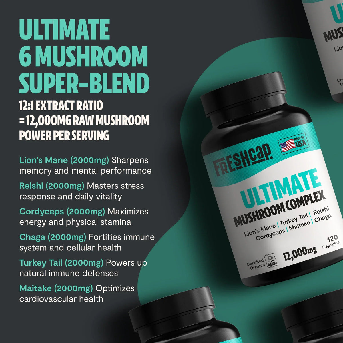 Organic Mushroom Complex Supplement Capsules Health & Wellness - Tophatter Daily Deals