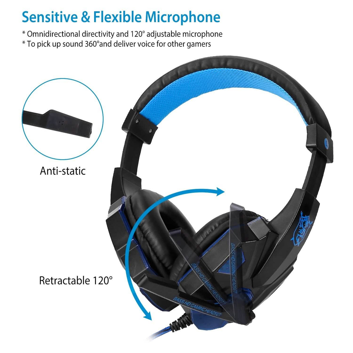 Gaming Headsets Stereo Bass Over Ear Headphones with LED Light Earmuff Headphones - Tophatter Daily Deals