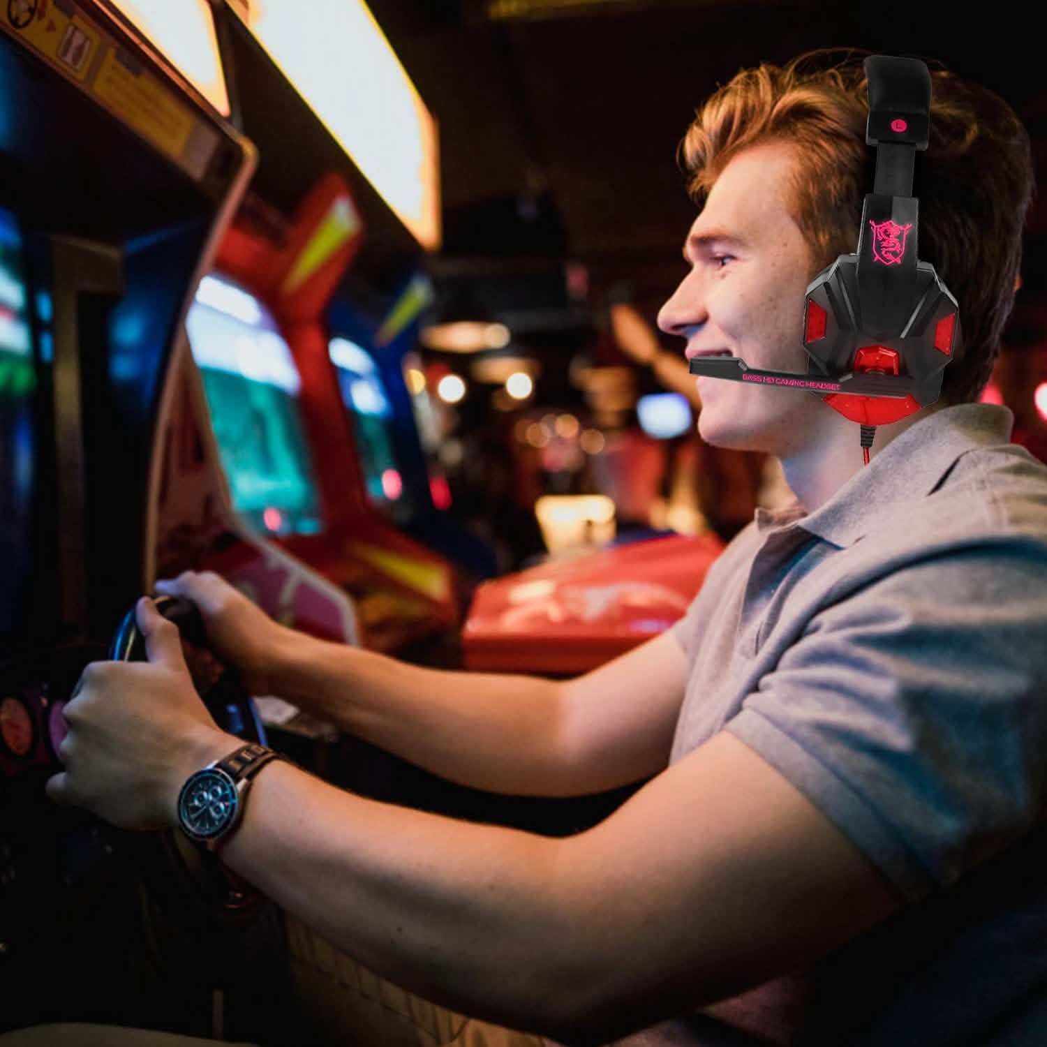 Gaming Headsets Stereo Bass Over Ear Headphones with LED Light Earmuff Headphones - Tophatter Daily Deals