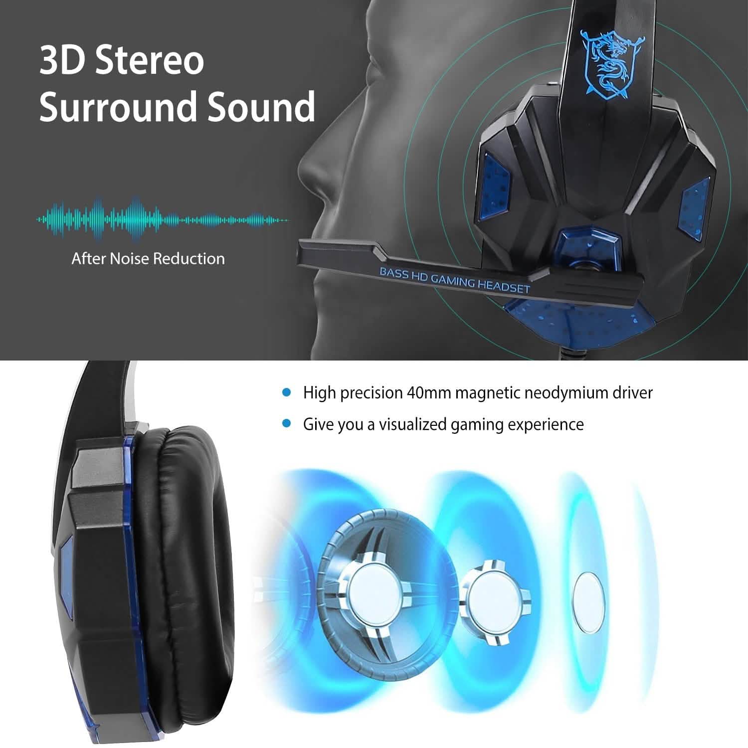Gaming Headsets Stereo Bass Over Ear Headphones with LED Light Earmuff Headphones - Tophatter Daily Deals
