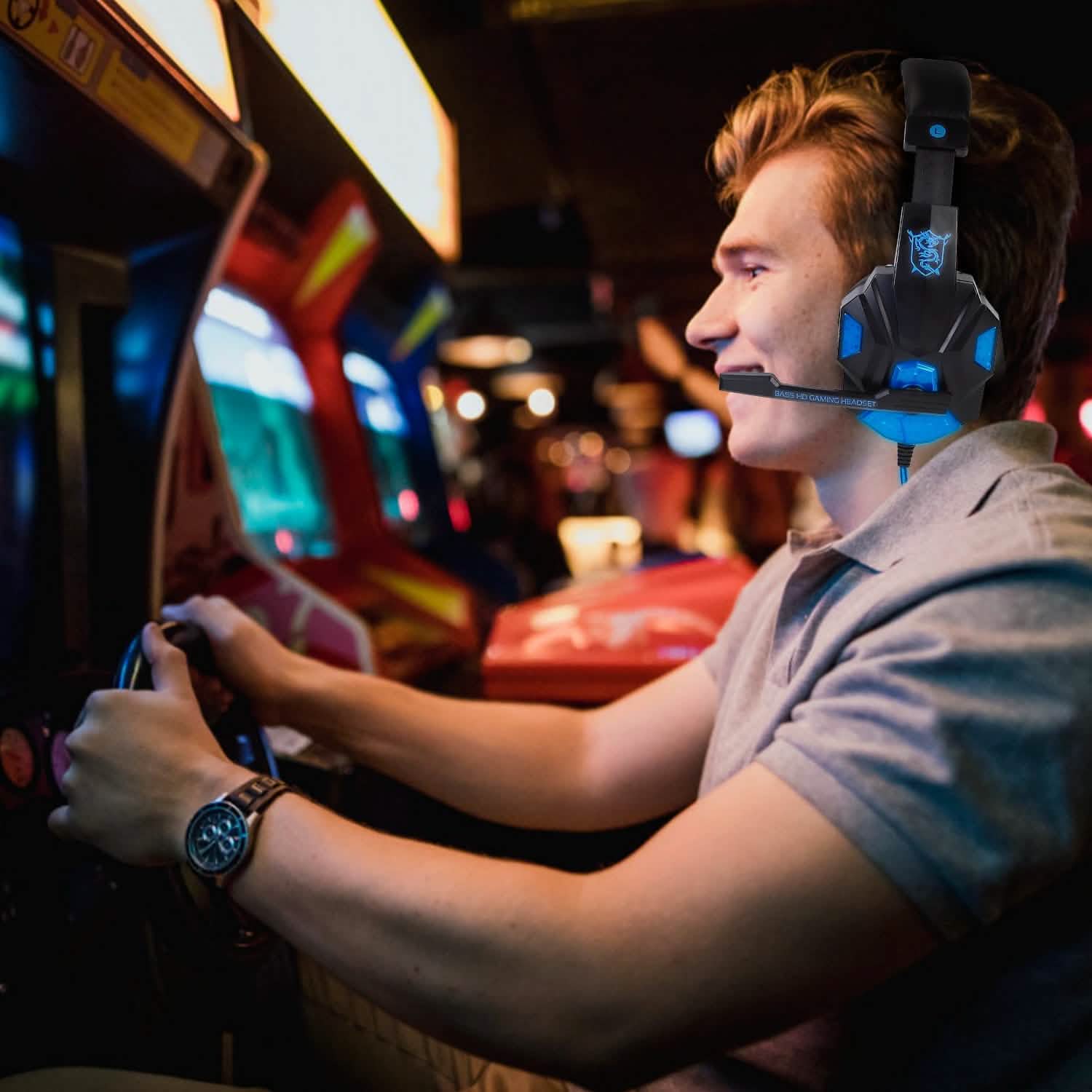 Gaming Headsets Stereo Bass Over Ear Headphones with LED Light Earmuff Headphones - Tophatter Daily Deals