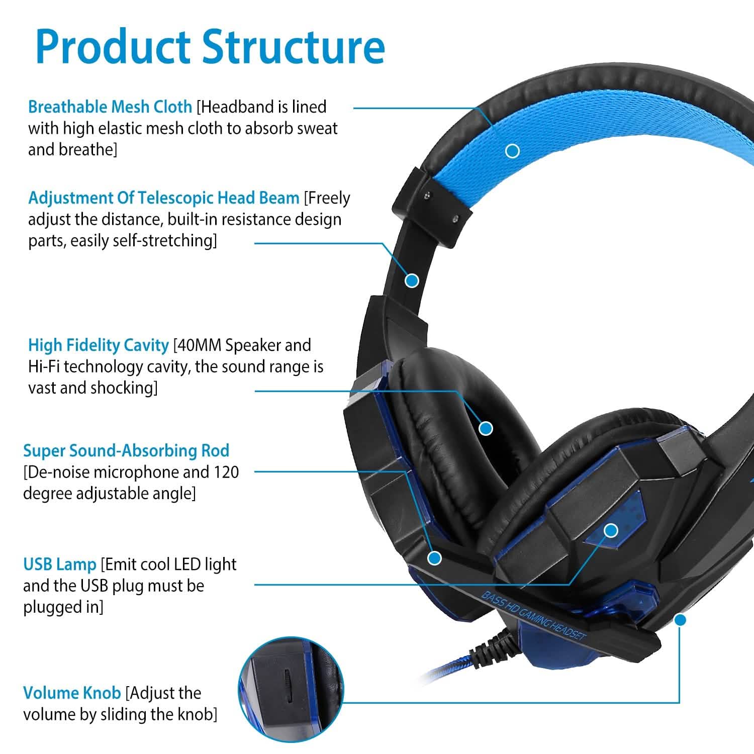 Gaming Headsets Stereo Bass Over Ear Headphones with LED Light Earmuff Headphones - Tophatter Daily Deals