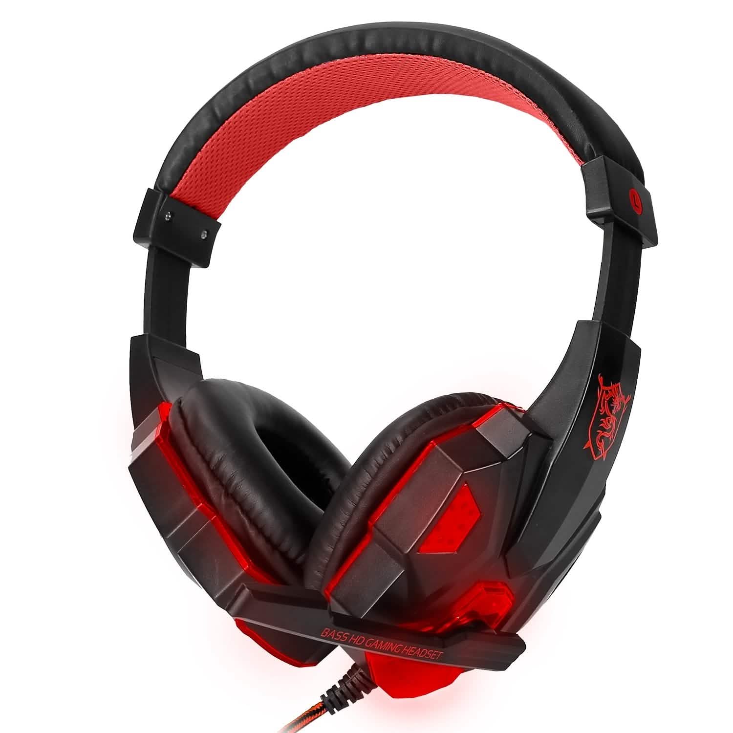 Gaming Headsets Stereo Bass Over Ear Headphones with LED Light Earmuff Red Headphones - Tophatter Daily Deals