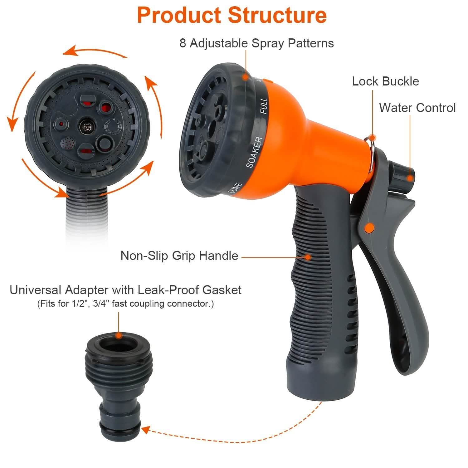 Garden Hose Nozzle Water Spray Gun 8 Adjustable Patterns Garden & Patio - Tophatter Daily Deals
