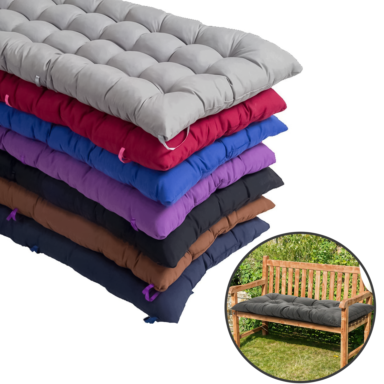Garden Bench Cushion – Indoor & Outdoor Waterproof Padded Seat Pad for 2 or 3 Seater Benches Cushion Pation - Tophatter Daily Deals