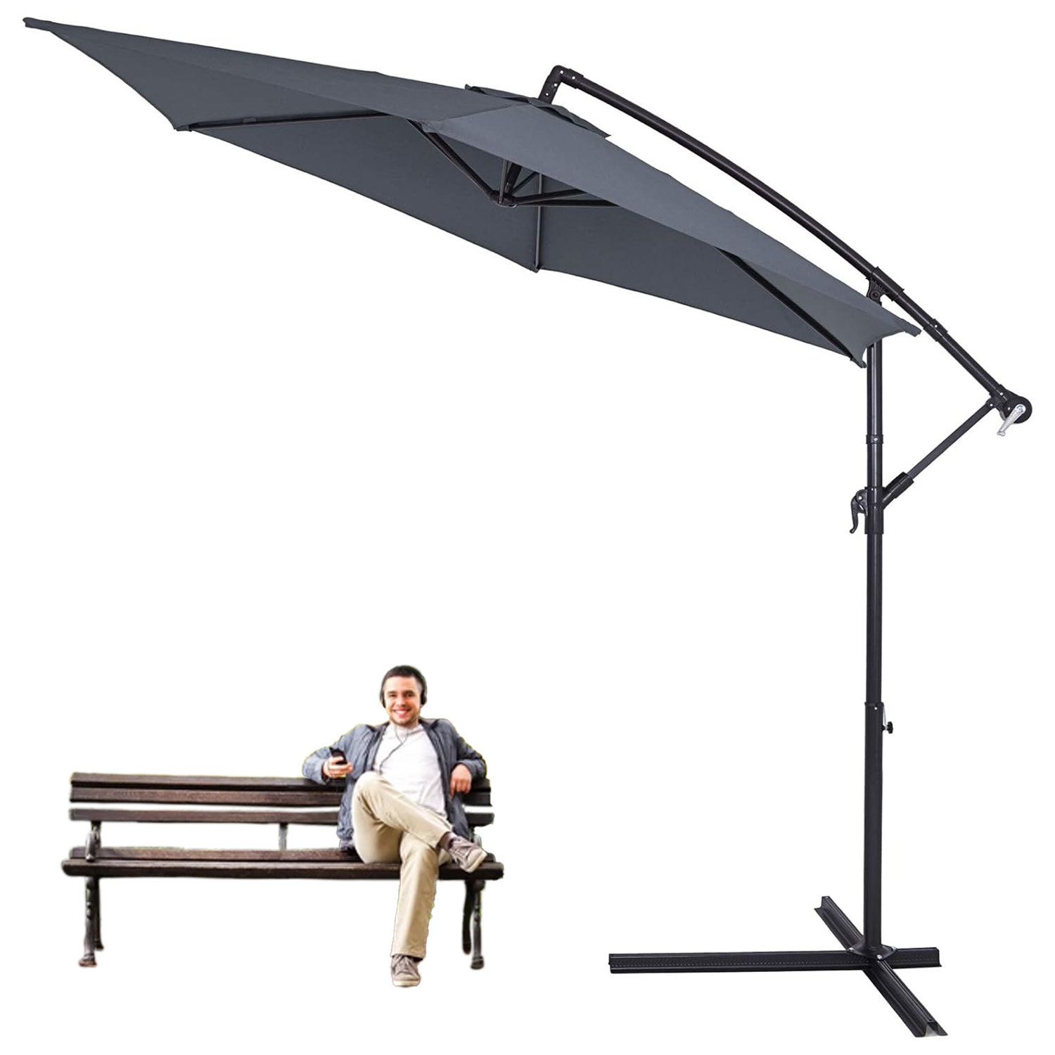 Garden Umbrella with Stand – 3M Banana Parasol Sun Shade Patio Hanging Umbrella Garden Cantilever Garden umbrella with stand - Tophatter Daily Deals
