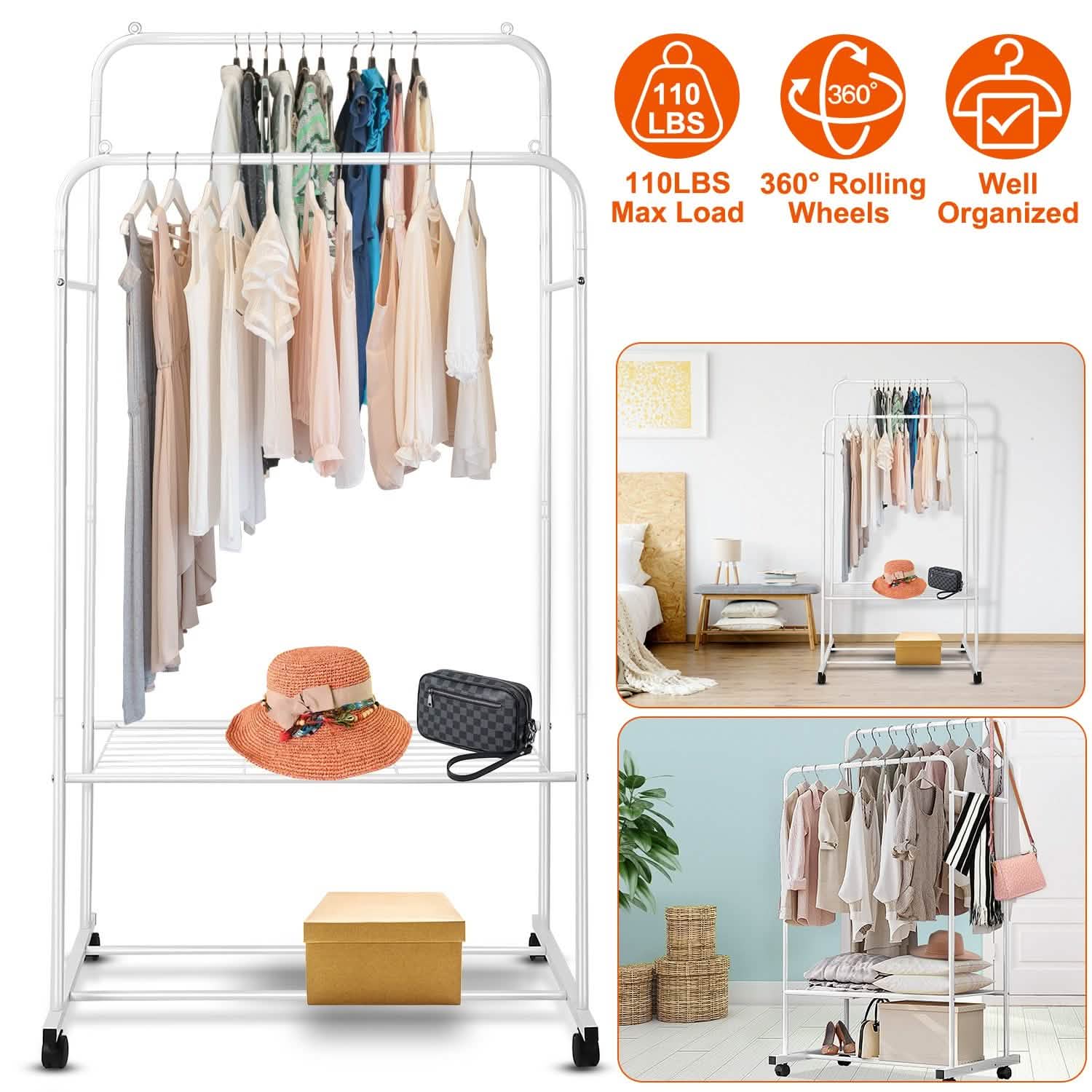 Garment Hanging Rack Clothing Rail Organizer Storage & Organization - Tophatter Daily Deals