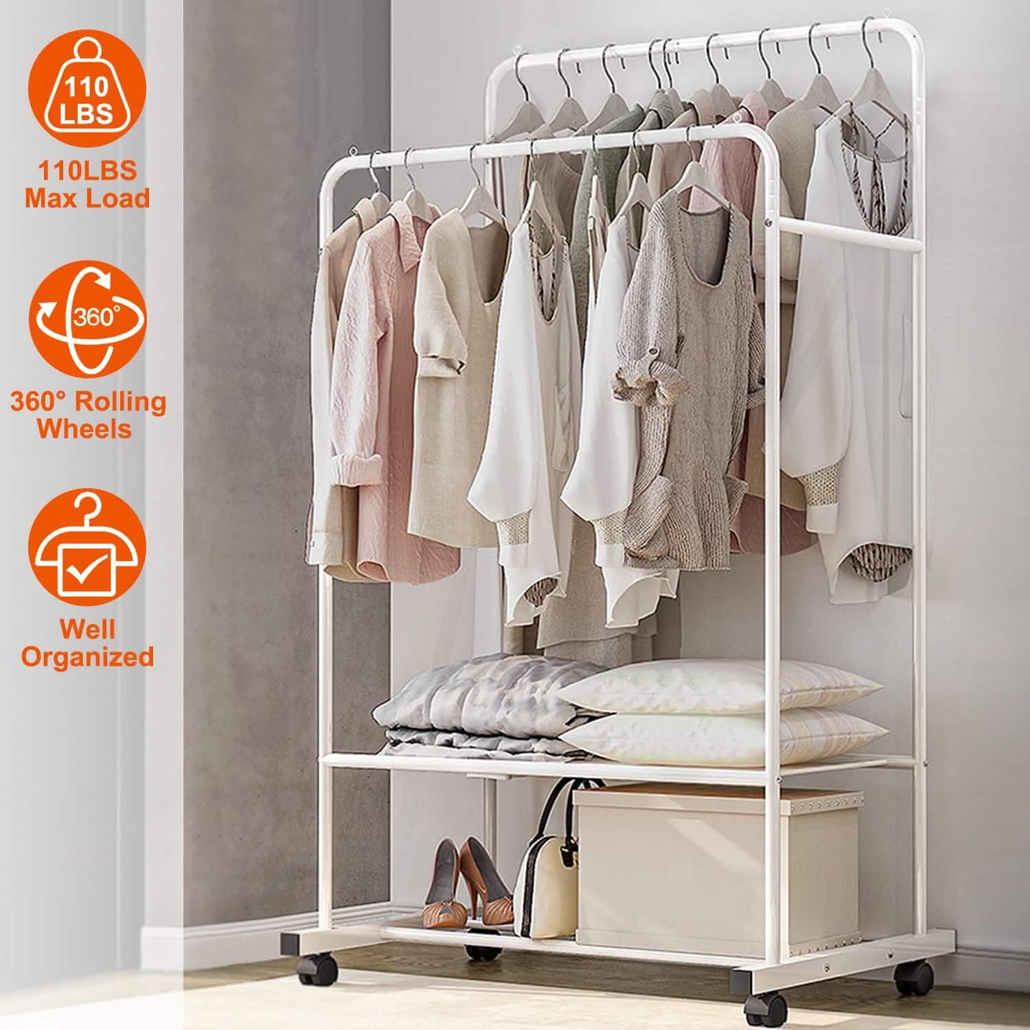 Garment Hanging Rack Clothing Rail Organizer Storage & Organization - Tophatter Daily Deals