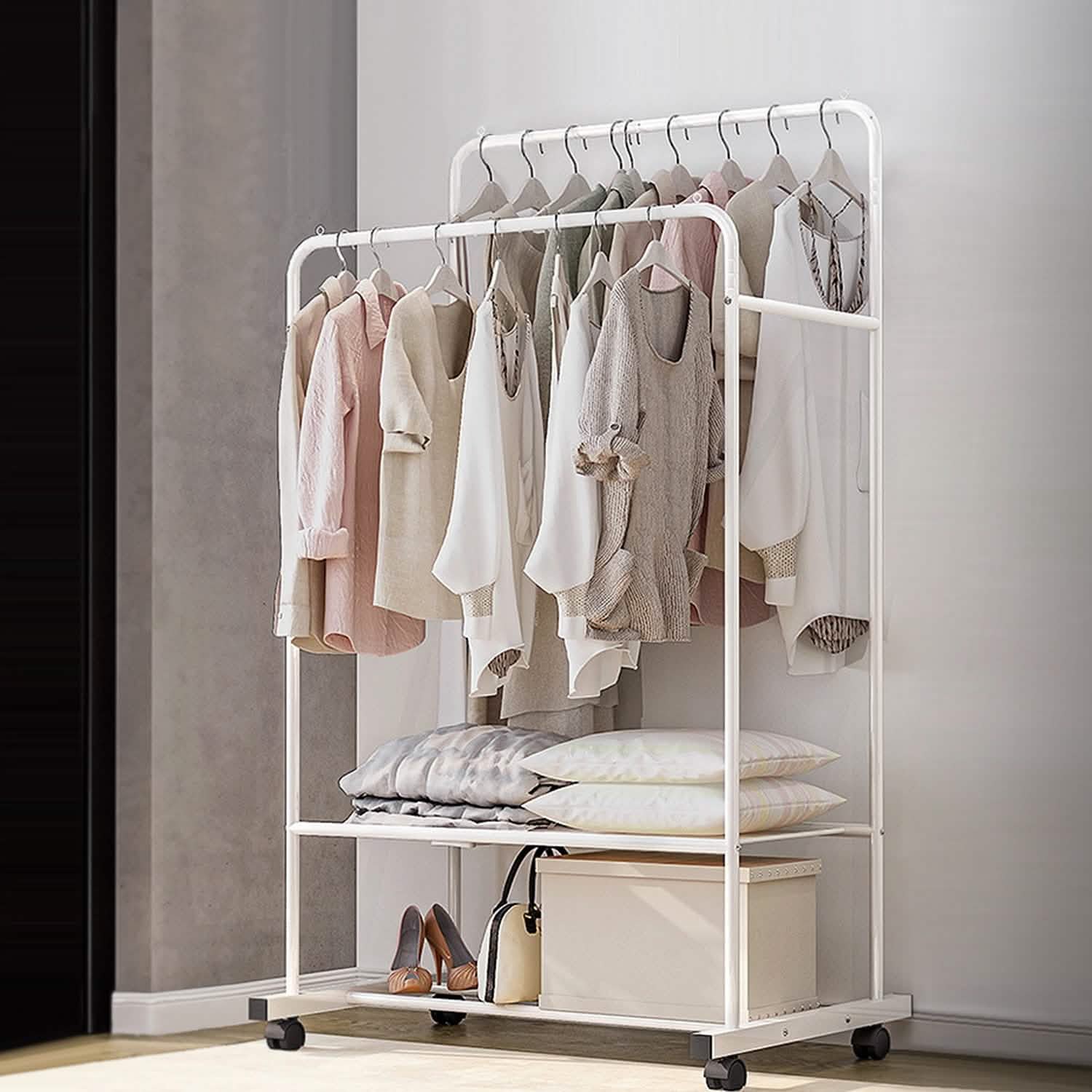 Garment Hanging Rack Clothing Rail Organizer Storage & Organization - Tophatter Daily Deals