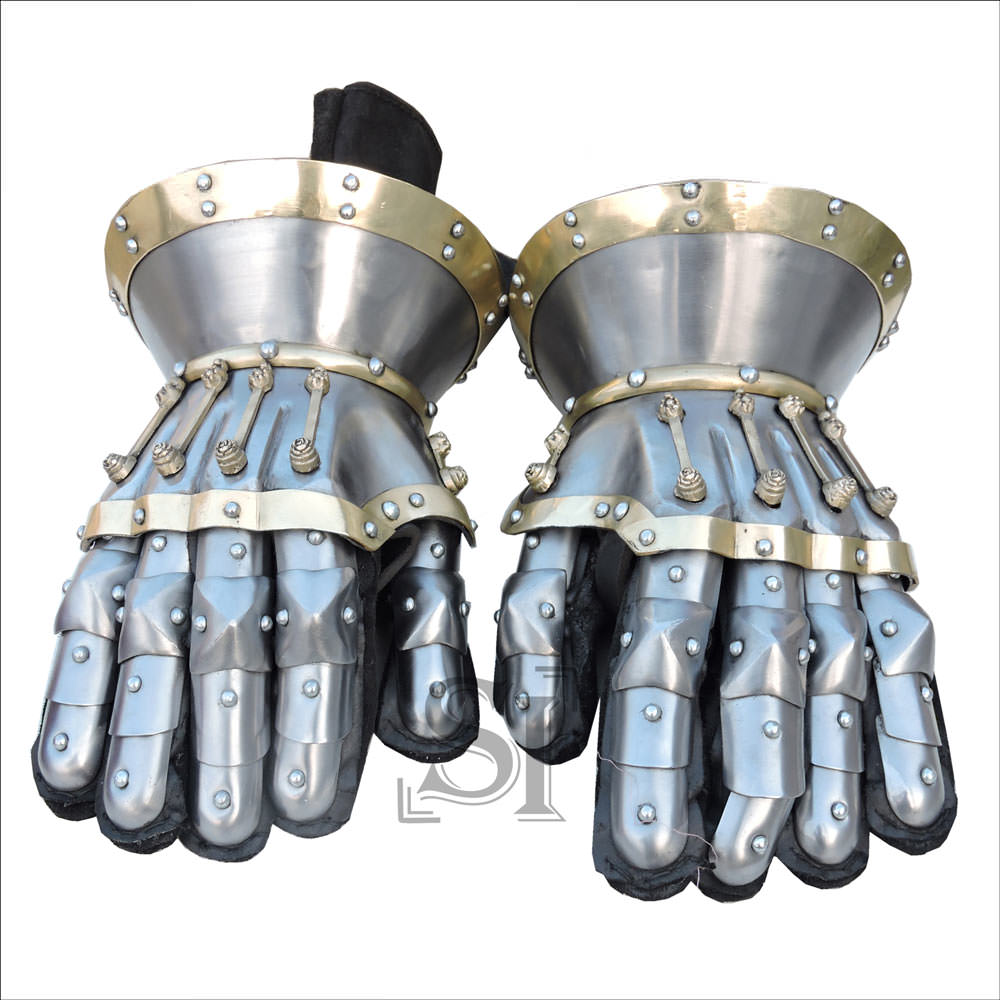 Functional Large Steel Princely Hourglass Gauntlets Leather Gloves - Tophatter's Guns'N'Weapons Store Collectible Weapons - Tophatter Daily Deals