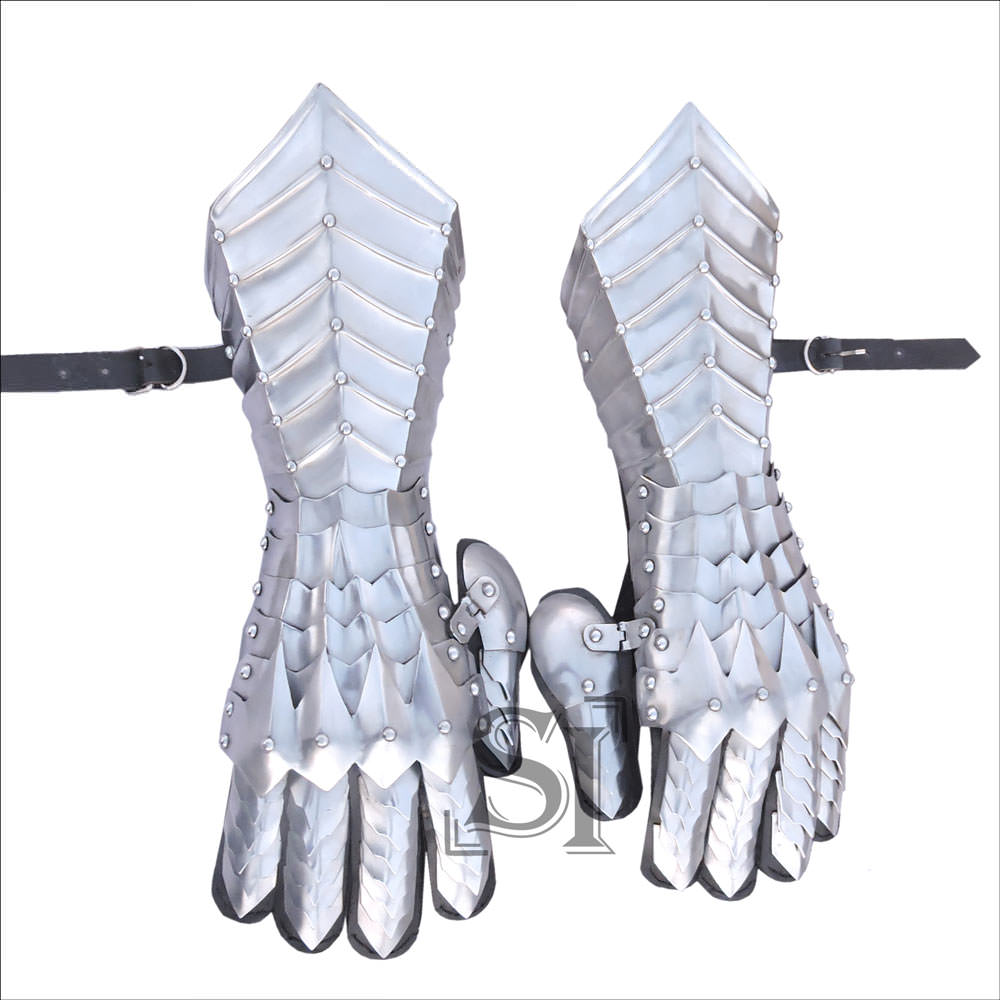 Medieval Knight Gothic Gauntlets Gloves 18G Steel Collectible Weapons - Tophatter Daily Deals