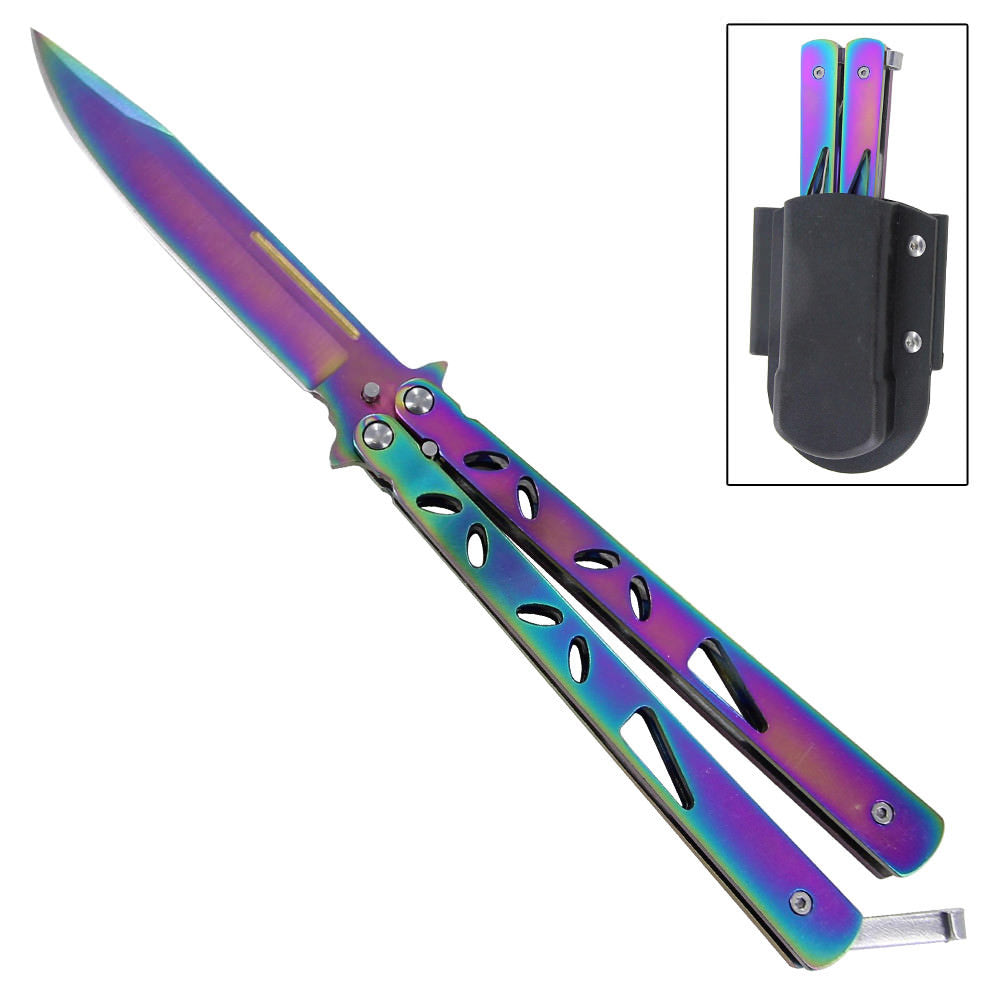 Titanium Finish Butterfly Knife With Holster - TOPHATTER'S ARMORY DEALS Collectible Weapons - Tophatter Daily Deals