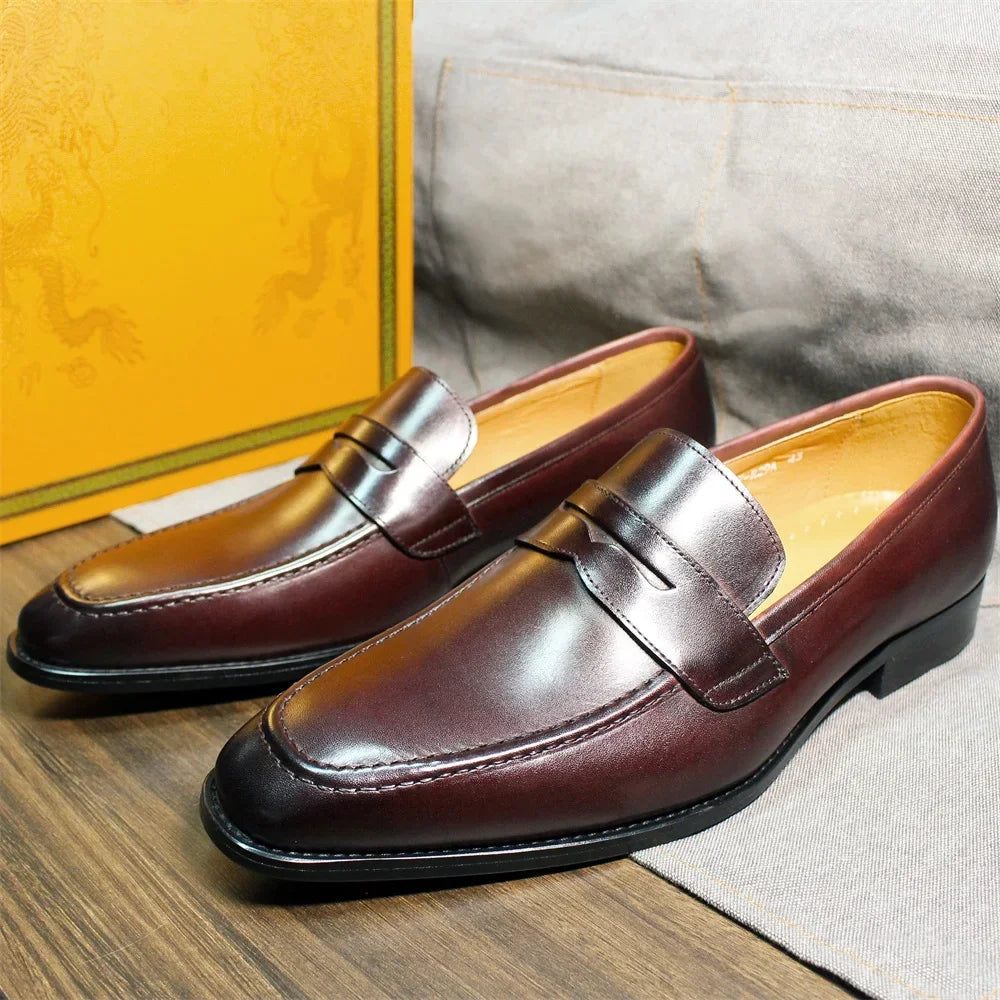 Genuine Calf Leather Loafers Men Dress Shoes Loafers - Tophatter Daily Deals