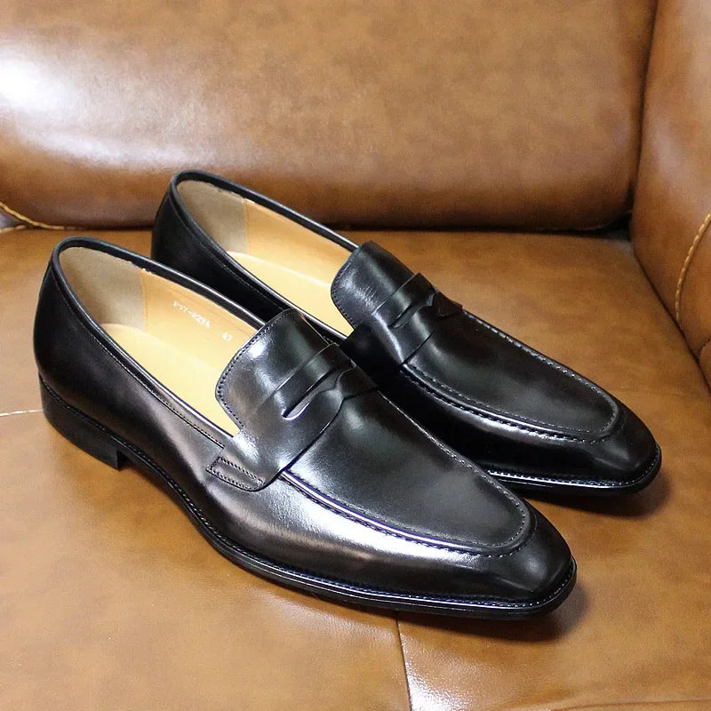 Genuine Calf Leather Loafers Men Dress Shoes Loafers - Tophatter Daily Deals