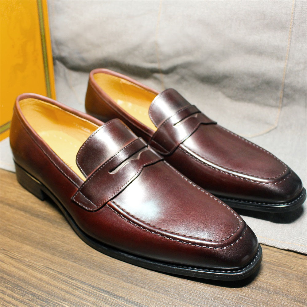 Genuine Calf Leather Loafers Men Dress Shoes Red Loafers - Tophatter Daily Deals