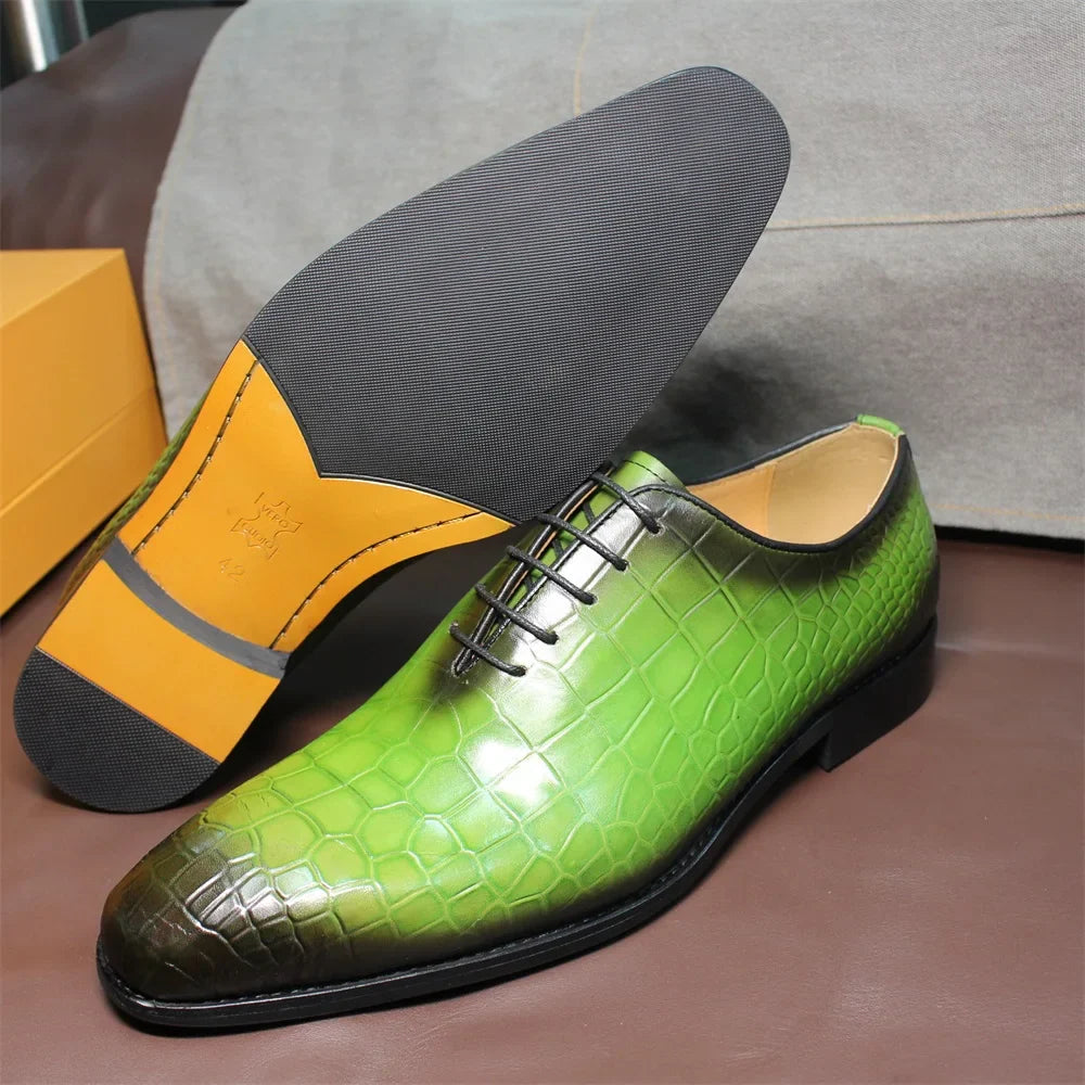 Men Genuine Cow Leather Green Dress Shoes Crocodile Leather Shoes - Tophatter Daily Deals