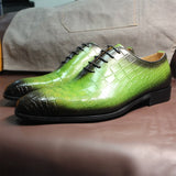 Men Genuine Cow Leather Green Dress Shoes Crocodile Leather Shoes - Tophatter Daily Deals