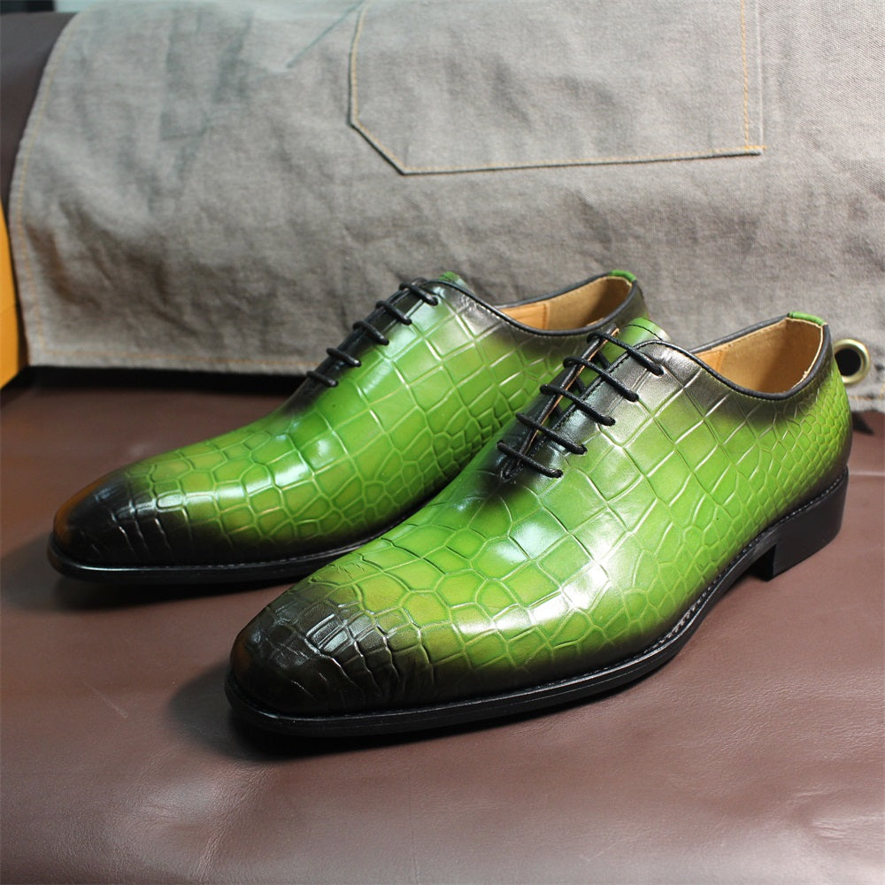 Men Genuine Cow Leather Green Dress Shoes Crocodile Green Leather Shoes - Tophatter Daily Deals