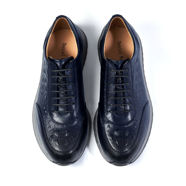 Genuine Cow Leather Mens Casual Sneaker Blue Leather Shoes - Tophatter Daily Deals
