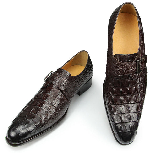 Genuine Leather Crocodile Pattern Men‘s Formal Leather Shoes Coffee Classic Shoes - Tophatter Daily Deals
