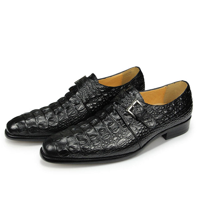 Genuine Leather Crocodile Pattern Men‘s Formal Leather Shoes Black Classic Shoes - Tophatter Daily Deals