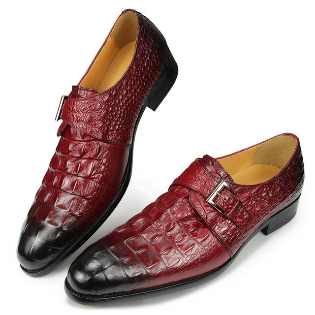 Genuine Leather Crocodile Pattern Men‘s Formal Leather Shoes Red Classic Shoes - Tophatter Daily Deals
