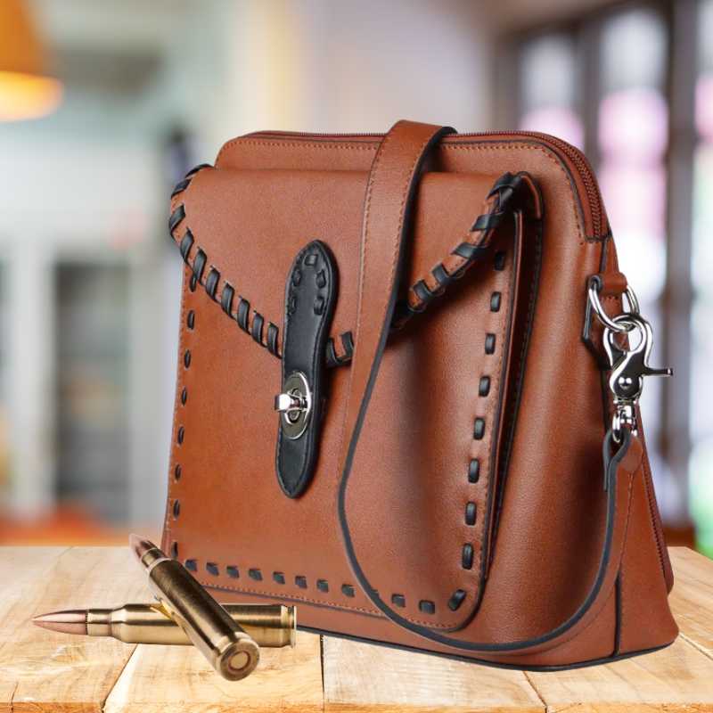 Concealed Carry Evelyn Leather Crossbody Lockable Handbag Handgun Purses - Tophatter Daily Deals