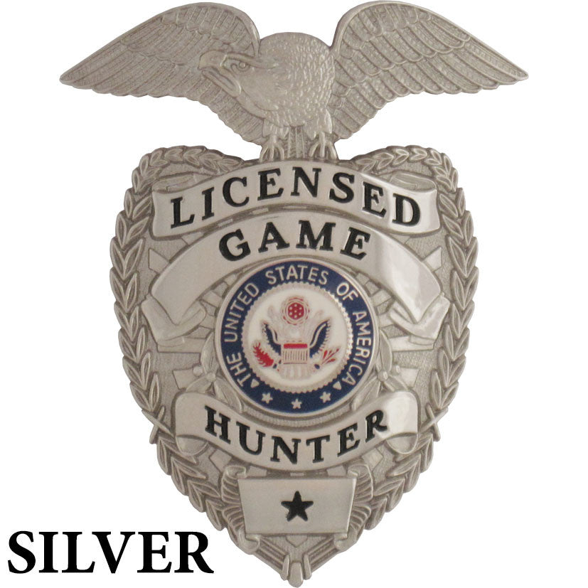 Licensed Game Hunter Badge - Tophatter's Weapons'N'Deals Silver Badges - Tophatter Daily Deals
