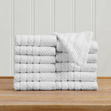 100% Cotton Checkered Jacquard Bath Towel Set - Giuliana Collection Washcloth (Pack of 12) White Bath - Tophatter Daily Deals