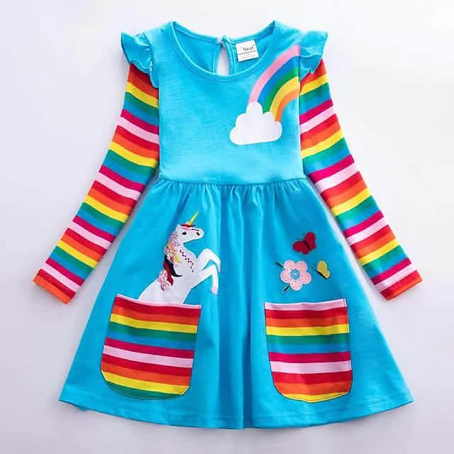 Girls' Unicorn Rainbow Flower Dress Blue Kids' & Baby Clothing - Tophatter Daily Deals