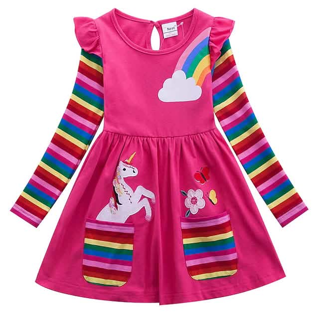 Girls' Unicorn Rainbow Flower Dress Fuchsia Kids' & Baby Clothing - Tophatter Daily Deals