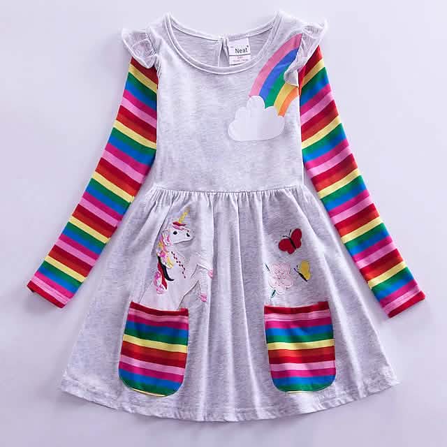 Girls' Unicorn Rainbow Flower Dress Gray Kids' & Baby Clothing - Tophatter Daily Deals