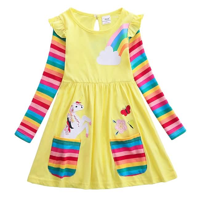 Girls' Unicorn Rainbow Flower Dress Yellow Kids' & Baby Clothing - Tophatter Daily Deals